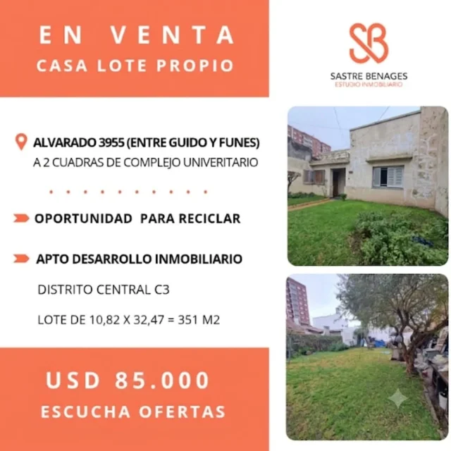 Lotes y terrenos en Venta — ALVARADO 3955